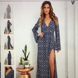 Blue print beach vacation maxi dress